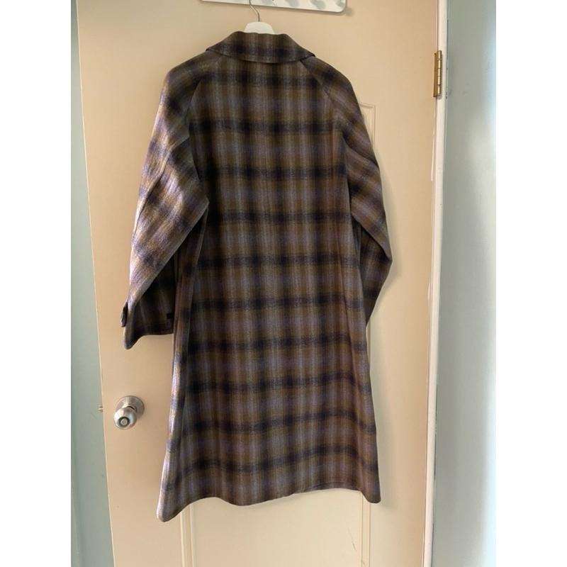 ［全新］韓系氣質 紫咖配色 復古寬鬆休閒百搭 單排扣過膝長款格紋羊毛雙面呢 毛呢大衣  free size-細節圖5