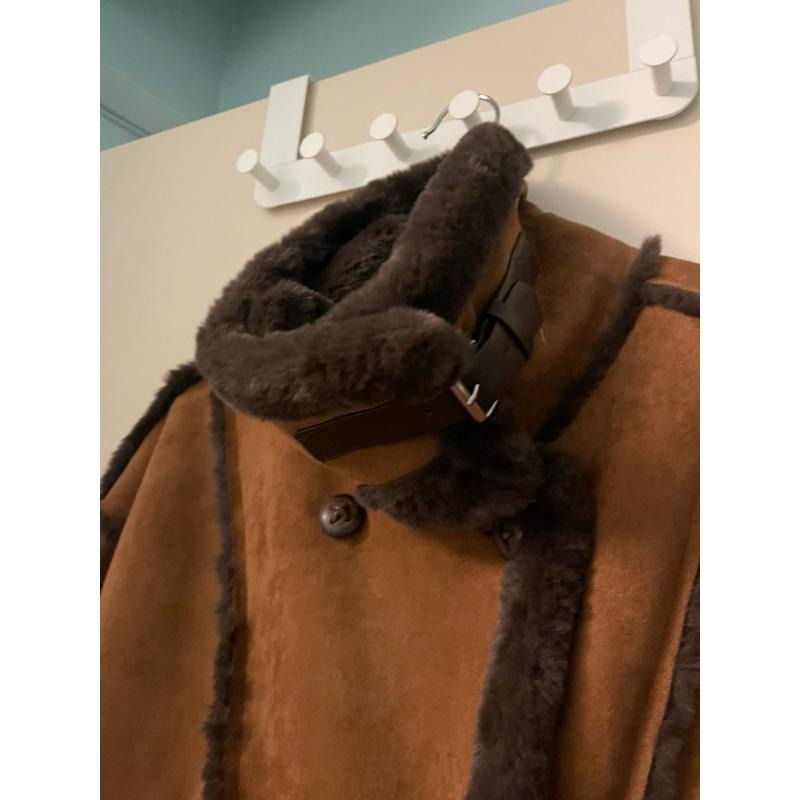 ［全新］超柔軟環保皮草 皮毛一體 騎士機車外套 L號 雙排扣寬鬆顯瘦高領 麂皮絨韓系帥氣-細節圖5