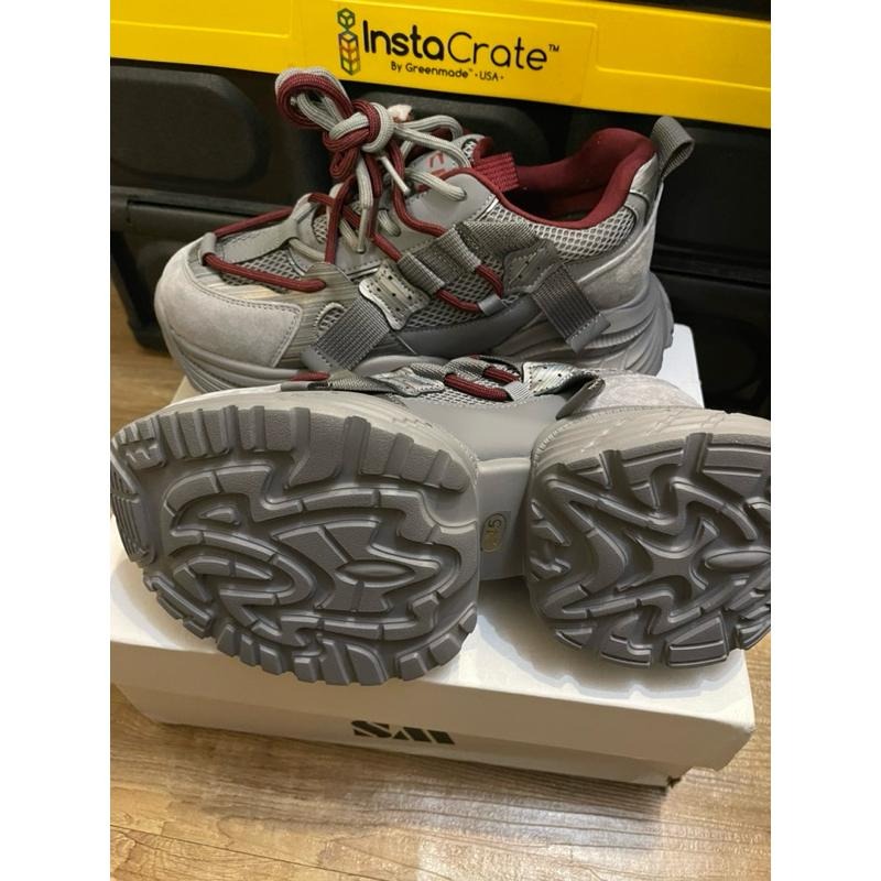 ［全新］韓系時尚 灰色增高綁帶厚底老爹鞋 流行休閒運動鞋 39號 24.5公分 NJZ-細節圖4