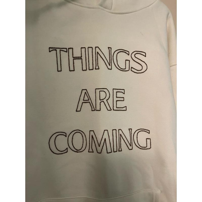 ［全新現貨］米杏色撞色字母刺繡 加絨刷絨連帽大學T 長袖連帽上衣 oversized 帽T 韓版寬鬆休閒慵懶風 NJZ-細節圖3