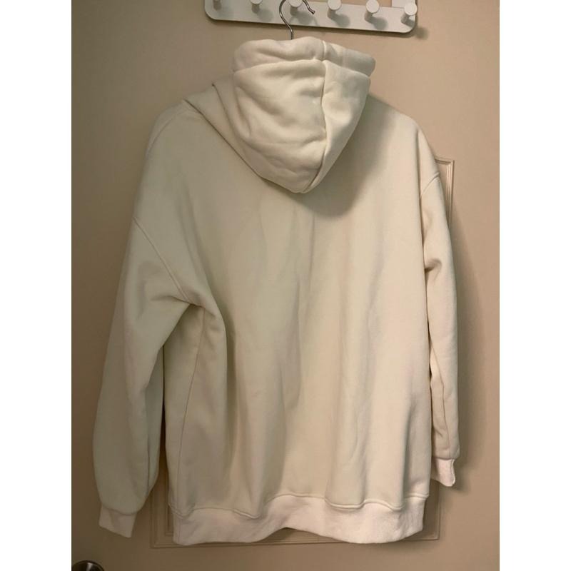 ［全新現貨］米杏色撞色字母刺繡 加絨刷絨連帽大學T 長袖連帽上衣 oversized 帽T 韓版寬鬆休閒慵懶風 NJZ-細節圖5