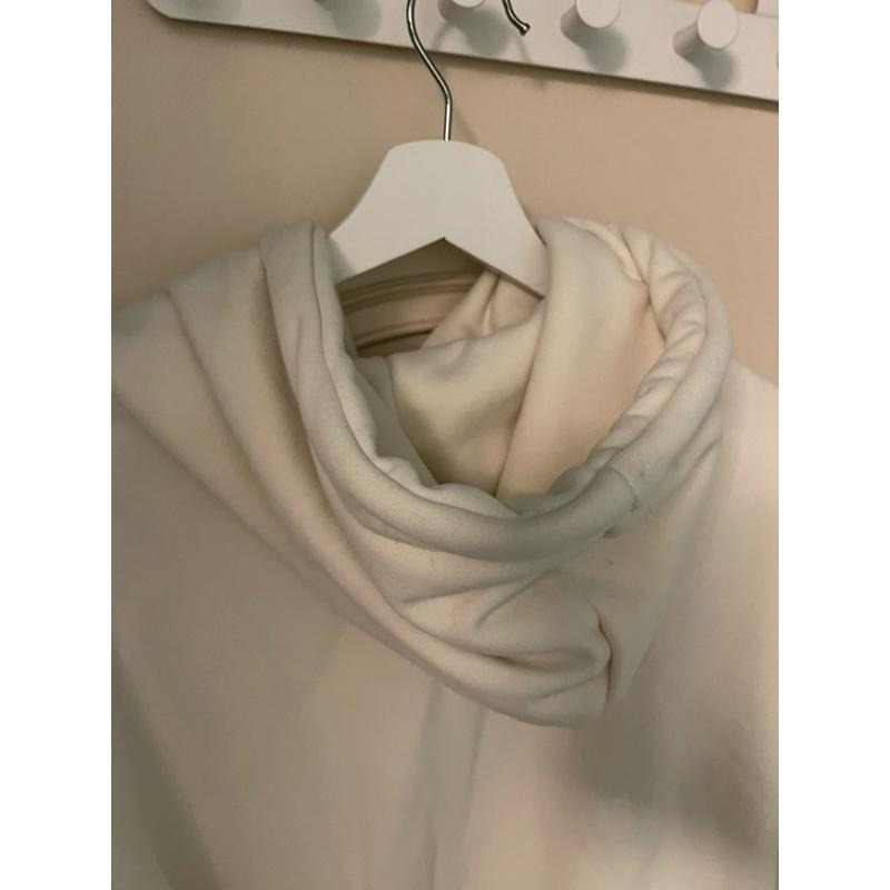 ［全新現貨］米杏色撞色字母刺繡 加絨刷絨連帽大學T 長袖連帽上衣 oversized 帽T 韓版寬鬆休閒慵懶風 NJZ-細節圖6