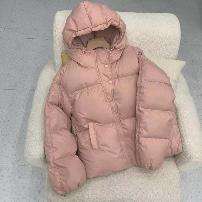 ［全新］粉色連帽羽絨外套 冬季新款短款麵包服 寬鬆可愛 m號-細節圖6