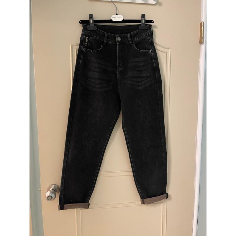 ［全新］黑灰色彈性牛仔褲哈倫褲遮胯長褲中等厚度柔軟牛仔四季可穿 老爹褲可捲褲管蘿蔔褲修身不緊身28腰new jeans-細節圖2