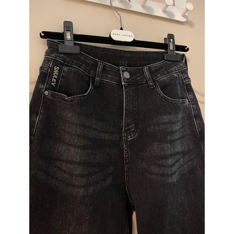 ［全新］黑灰色彈性牛仔褲哈倫褲遮胯長褲中等厚度柔軟牛仔四季可穿 老爹褲可捲褲管蘿蔔褲修身不緊身28腰new jeans-細節圖3