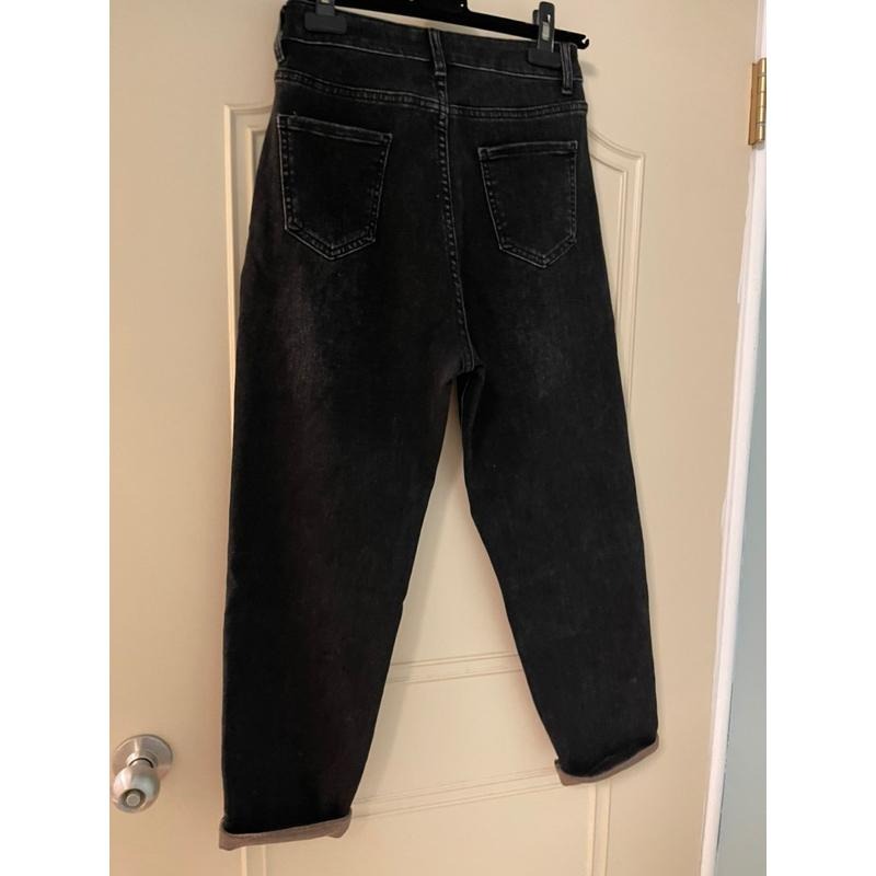 ［全新］黑灰色彈性牛仔褲哈倫褲遮胯長褲中等厚度柔軟牛仔四季可穿 老爹褲可捲褲管蘿蔔褲修身不緊身28腰new jeans-細節圖4