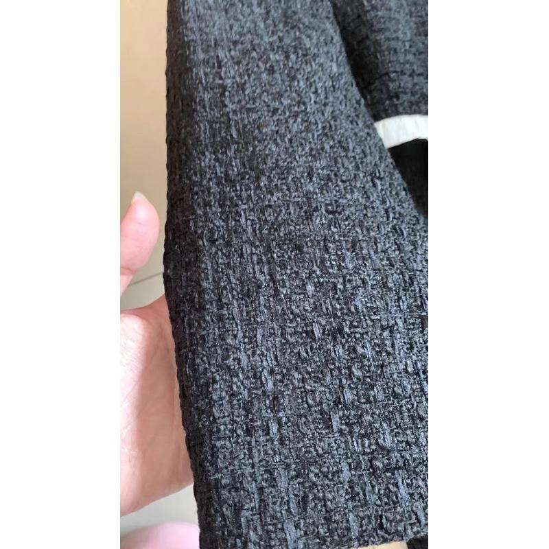 ［全新］小香風套裝四季款黑色金釦質感毛呢窄裙中長裙+毛呢小香外套兩件套裝時尚上班必備L號氣質款-細節圖5