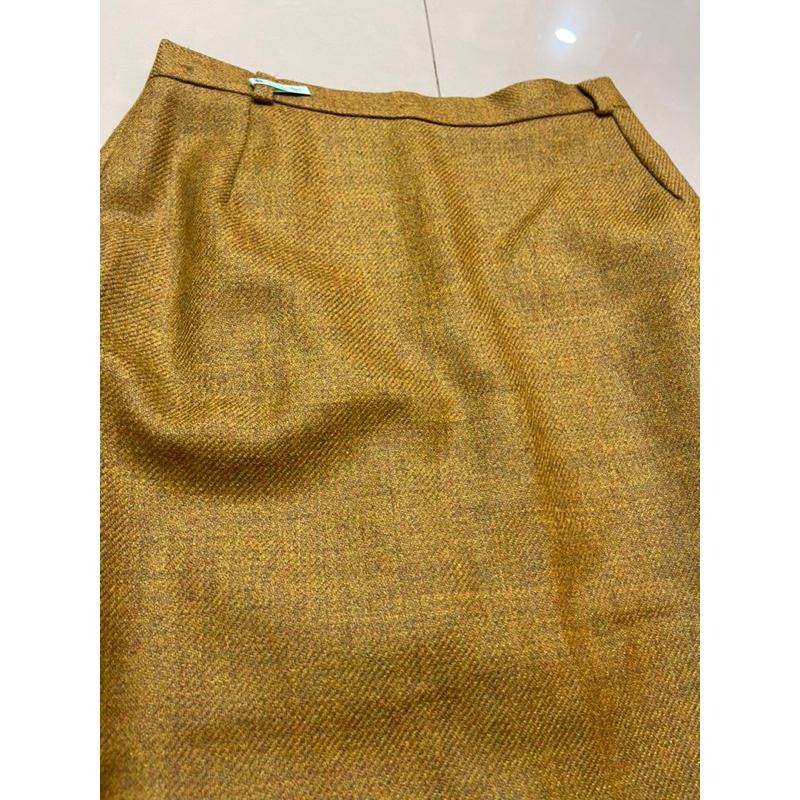 ［二手極新］專櫃品牌Caroll Paris 羊毛西裝毛呢及膝裙中長裙南瓜色毛呢混紡40號 經典古著剪裁-細節圖2