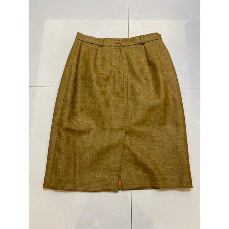 ［二手極新］專櫃品牌Caroll Paris 羊毛西裝毛呢及膝裙中長裙南瓜色毛呢混紡40號 經典古著剪裁-細節圖3