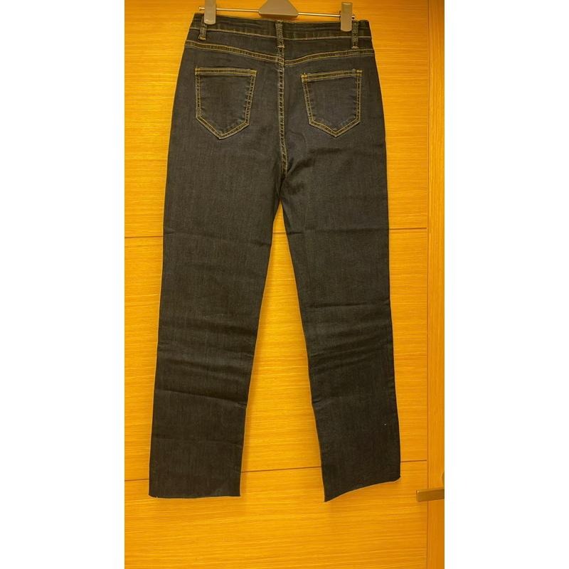 ［全新］深藍色純淨無刷色金線棉質彈性直筒修身牛仔褲28腰瘦瘦褲 寬鬆不緊身基本款百搭經典-細節圖2