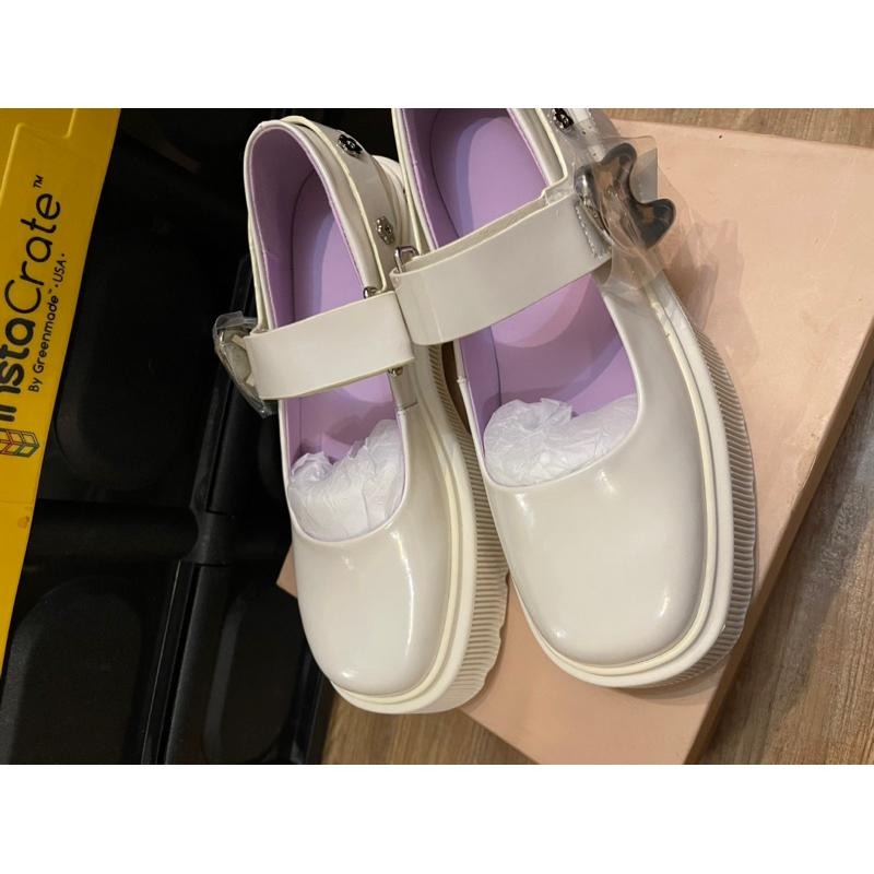 ［全新］ 圓頭頭厚底防水台真皮米白色瑪麗珍鞋 亮面牛皮內裡羊皮娃娃鞋38號 d+af韓國女團舒華款new jeans-細節圖2