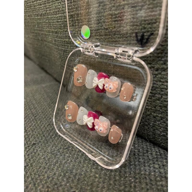 ［全新現貨］日本海洋迪士尼disney sea立體粉紅狐狸Linabell蝴蝶結鑽石裝飾手工穿戴甲穿戴式美甲片m號-細節圖2