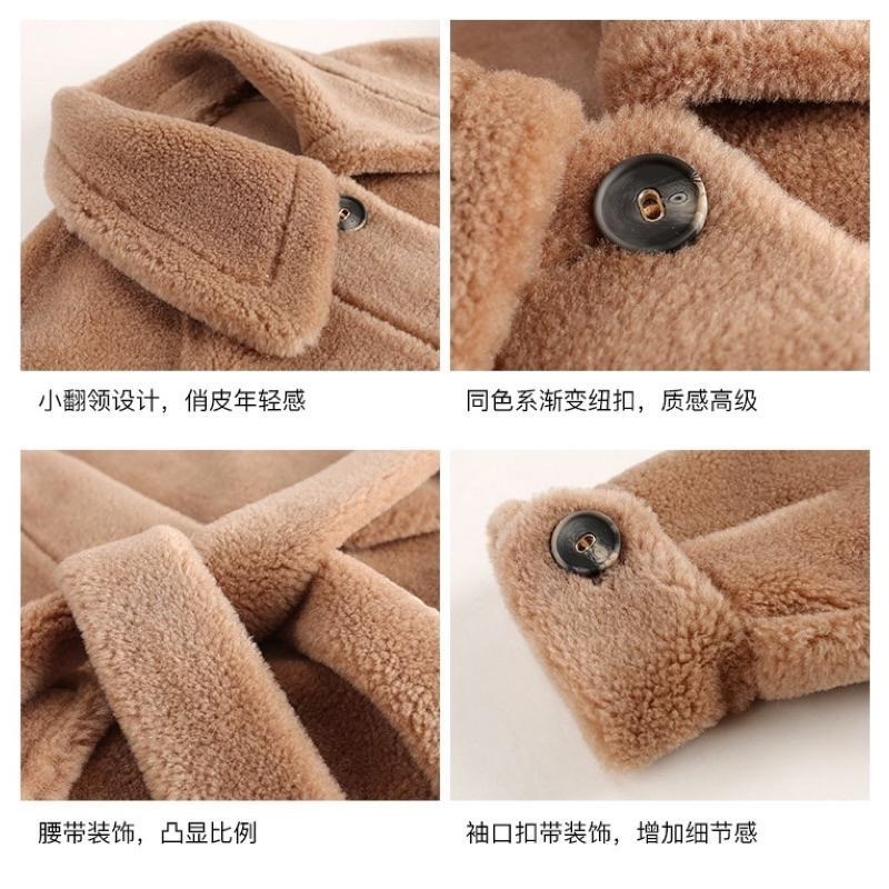 ［二手］網紅金蘑菇菇品牌皮毛一體咖啡色泰迪熊有領毛毛短大衣皮草外套XS號-細節圖4