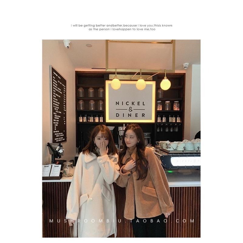 ［二手］網紅金蘑菇菇品牌皮毛一體咖啡色泰迪熊有領毛毛短大衣皮草外套XS號-細節圖5