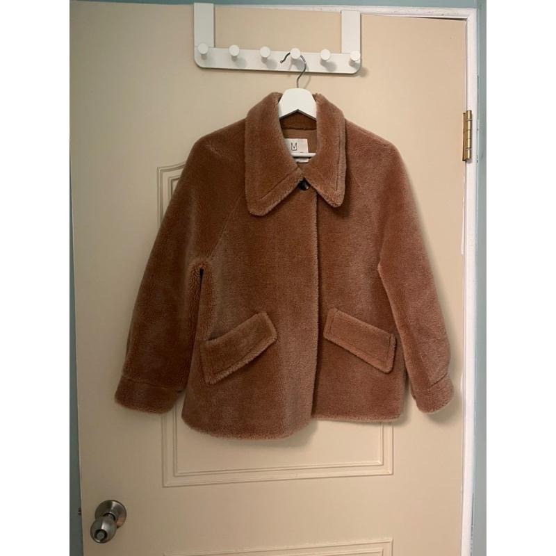 ［二手］網紅金蘑菇菇品牌皮毛一體咖啡色泰迪熊有領毛毛短大衣皮草外套XS號-細節圖6