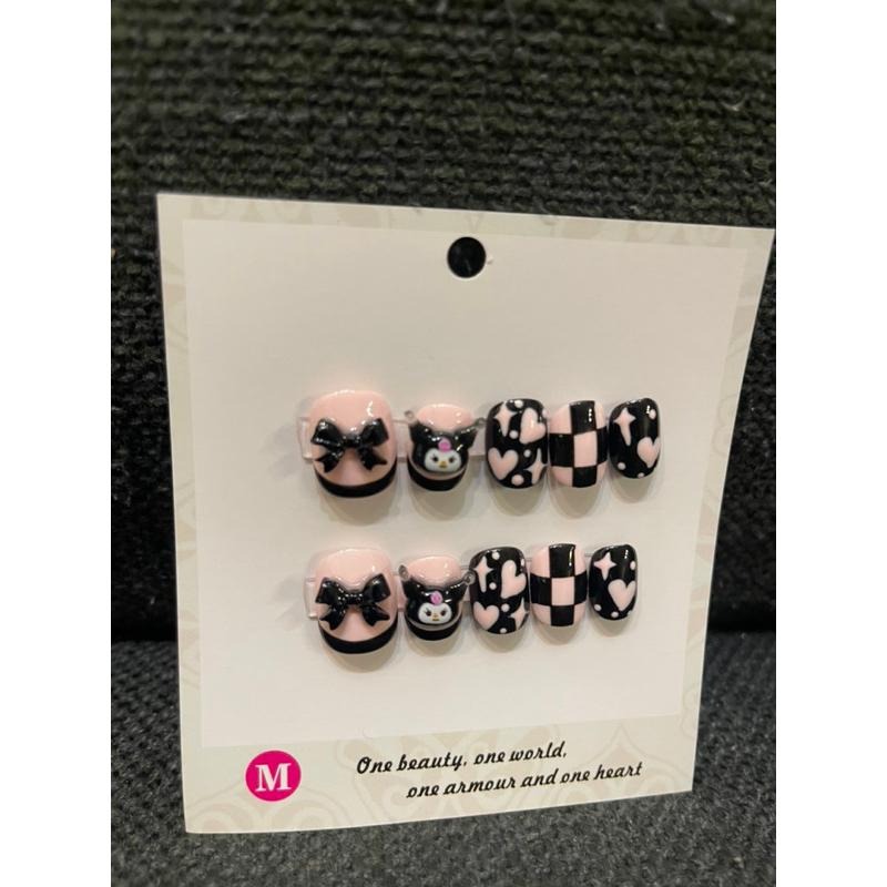 ［全新現貨］粉紅色黑色系庫洛米black pink穿戴甲穿戴式美甲短甲短方圓m號-細節圖2