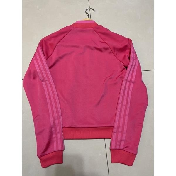 [二手極新］addidas original 愛迪達三葉草桃紅粉紅色運動外套 34號xs碼-細節圖3
