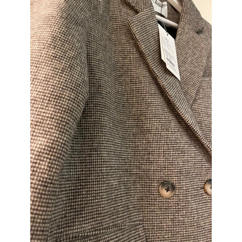 ［全新］Dagass咖啡色細格千鳥格毛呢西裝外套 經典基本款雙排扣 XL號polylulu 風格-細節圖3