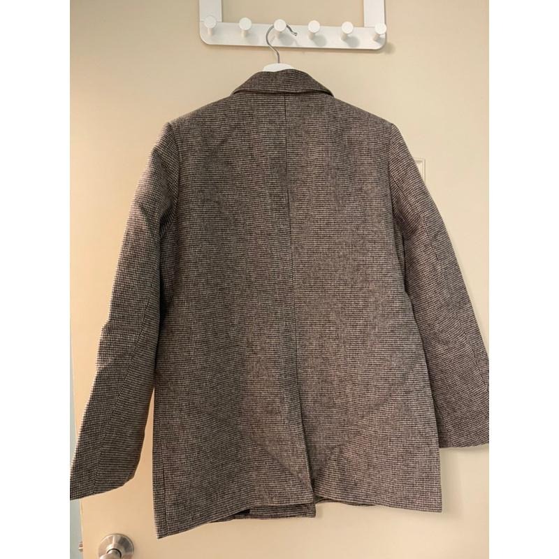 ［全新］Dagass咖啡色細格千鳥格毛呢西裝外套 經典基本款雙排扣 XL號polylulu 風格-細節圖4