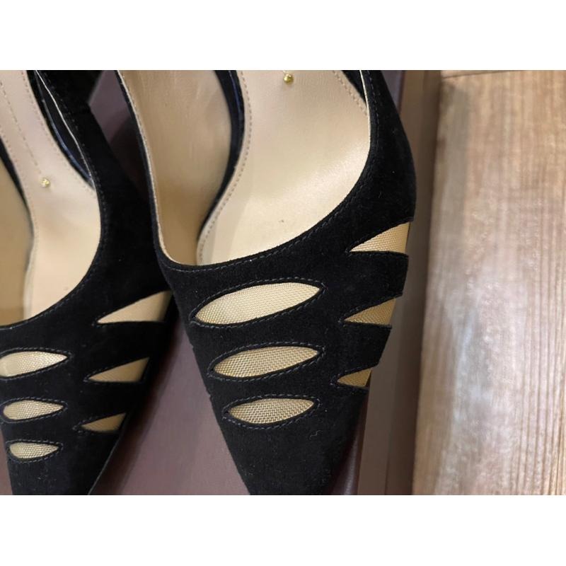 ［全新放置品］Stella Luna正品黑色麂皮網面典雅氣質真皮尖頭高跟鞋38號 婚鞋宴會鞋-細節圖3