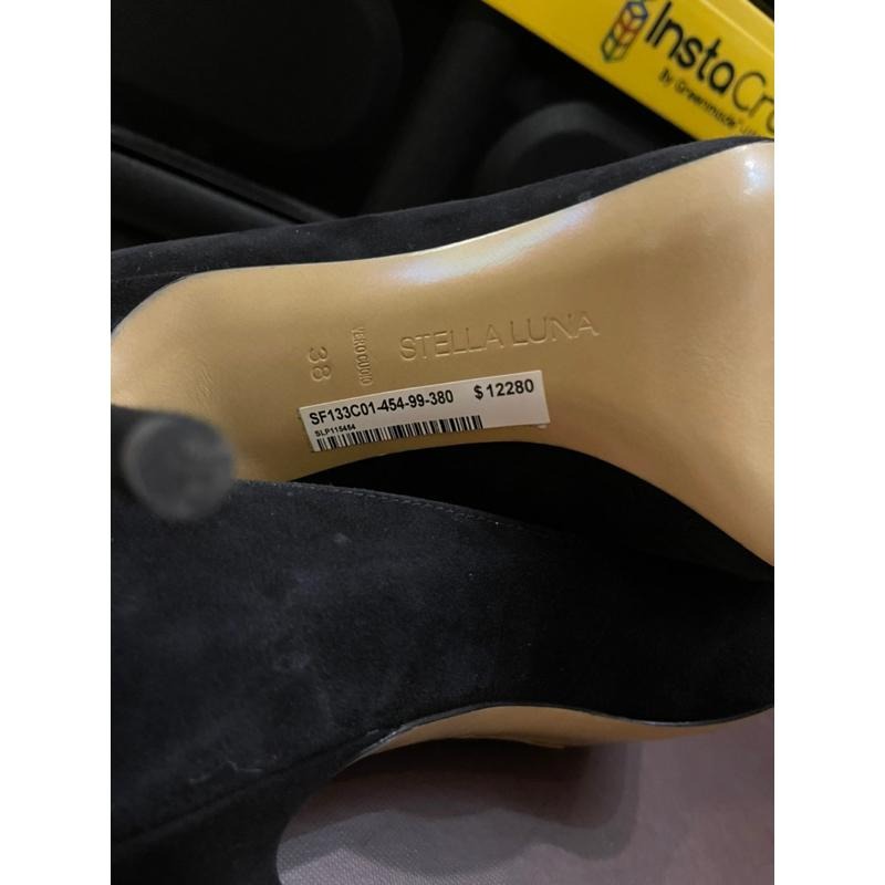 ［全新放置品］Stella Luna正品黑色麂皮網面典雅氣質真皮尖頭高跟鞋38號 婚鞋宴會鞋-細節圖6
