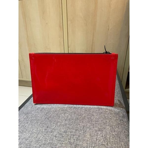 ［全新］Make up for ever化妝包收納包扁包刷具包紅色亮面漆皮款-細節圖2