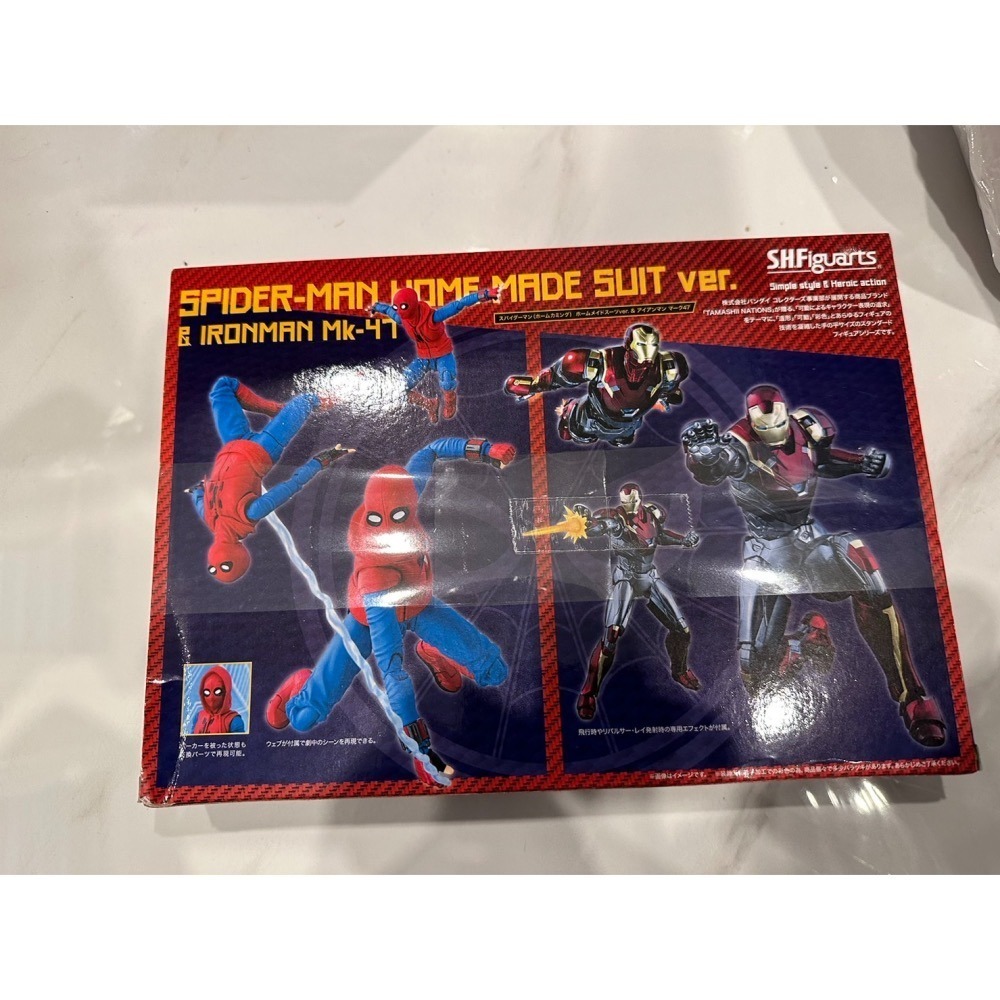 全新未拆盒損 Bandai 萬代 SHF S.H.Figuarts 鋼鐵人 MK47 +蜘蛛人自製戰衣組-細節圖2