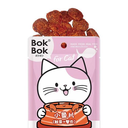 【天然健康貓咪零食】BokBok 鮮吃魚-小魚片( 鮭魚+蟹肉) 25g