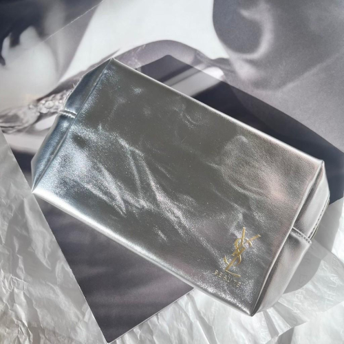 YSL 聖羅蘭 銀色鉑金化妝包 專櫃貨 贈品包 全新