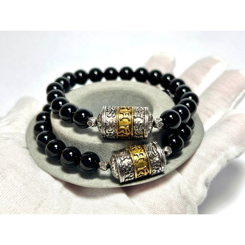 ★2條一標★★黑玉髓8mm搭藏式轉經輪手串#0004-細節圖2