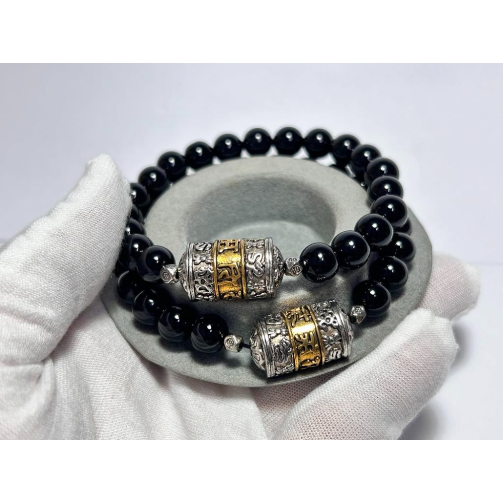 ★2條一標★★黑玉髓8mm搭藏式轉經輪手串#0004-細節圖3