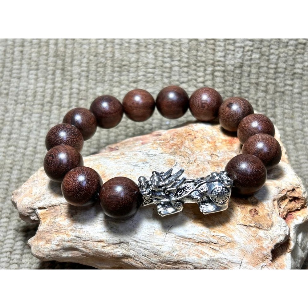 ★金絲檀15mm搭藏式精雕招財貔貅手串#0039-細節圖3