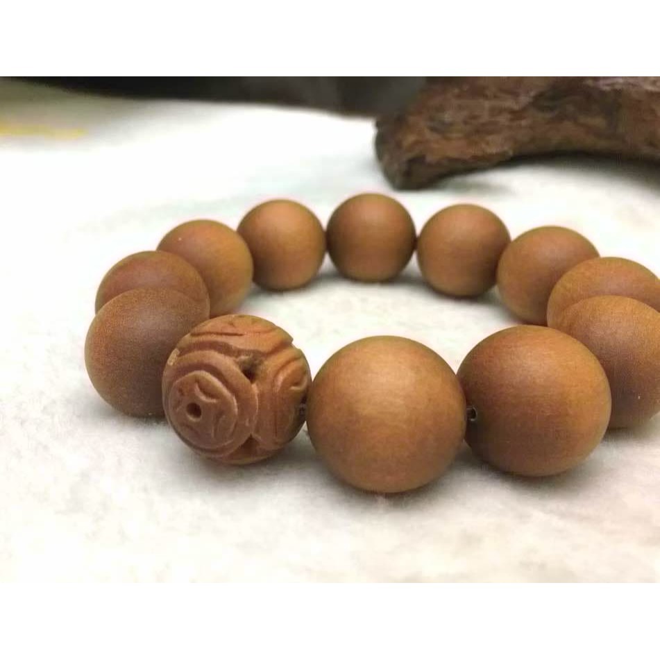 ★新山檀20mm搭精雕同料招財進寶路路通配珠#0042 /精雕花球#0043手串-細節圖2