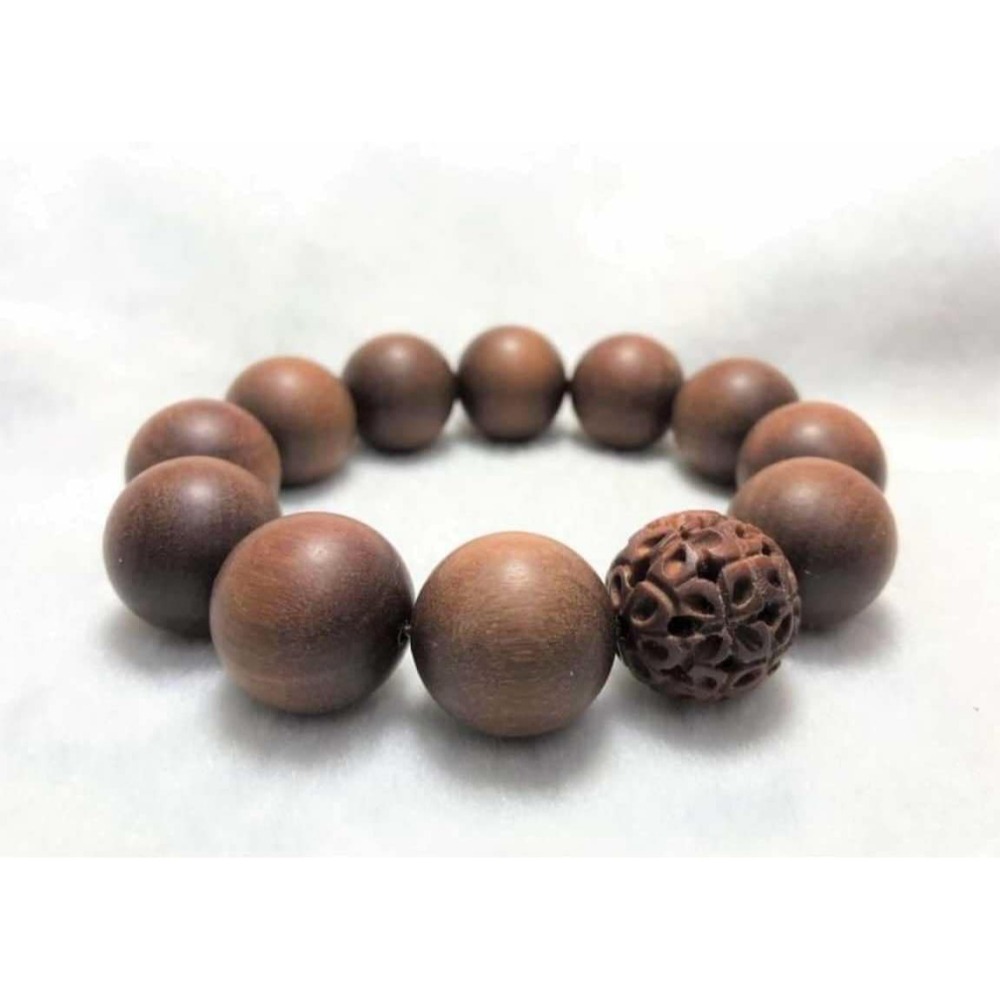 ★新山檀20mm搭精雕同料招財進寶路路通配珠#0042 /精雕花球#0043手串-細節圖3