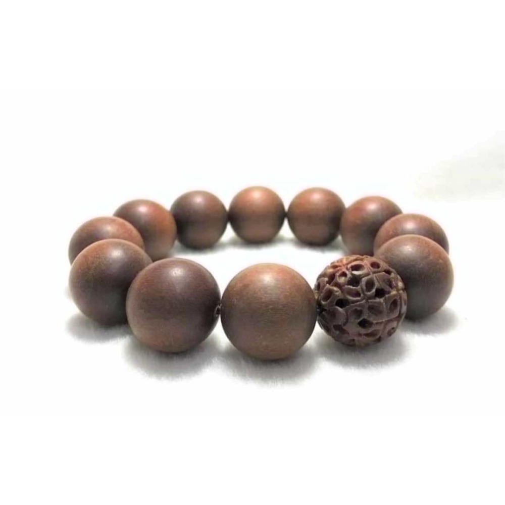 ★新山檀20mm搭精雕同料招財進寶路路通配珠#0042 /精雕花球#0043手串-細節圖4