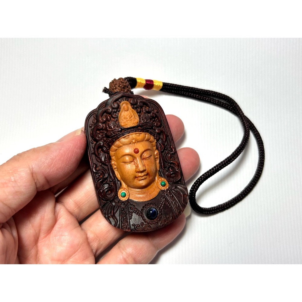 ★犀角紫檀鑲新山檀觀音雙面無事牌吊墜#0082-細節圖4