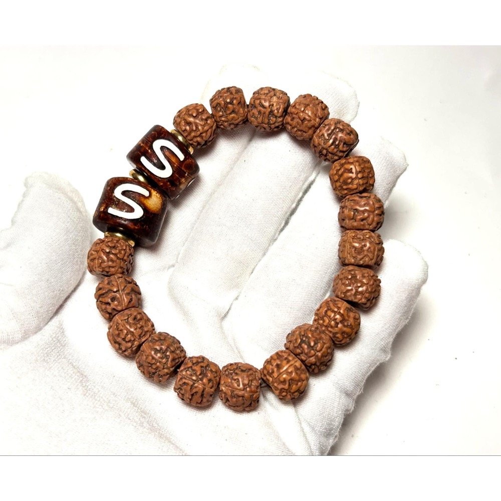 ★金剛菩提9*10mm搭S金錢鈎雙面瑪瑙天珠手串#0377-細節圖2