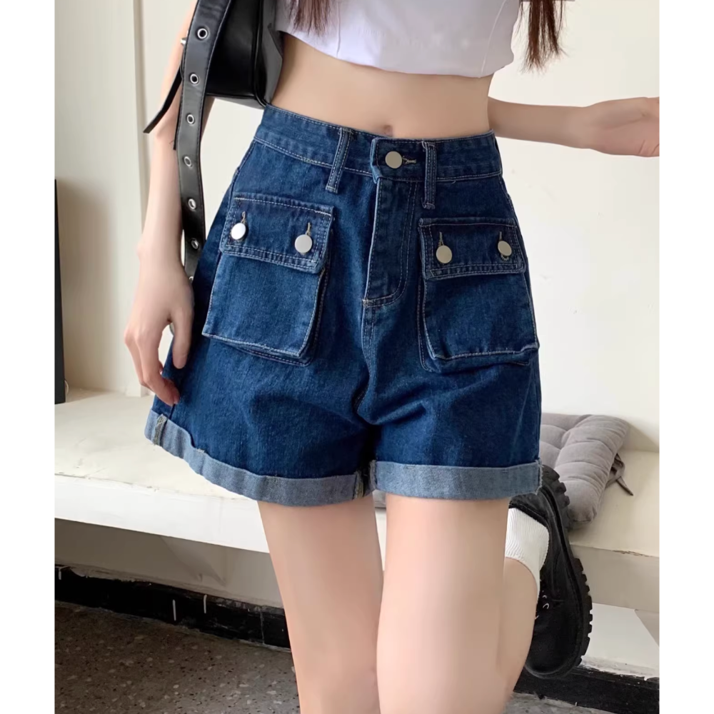 25春。韓系復古翻領拼接設計開襟短款針織外套上衣+高腰包臀口袋設計短褲-Euphoria Store-規格圖11