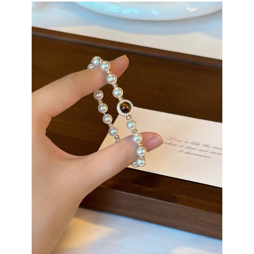 原創手作。精緻輕奢 小眾設計 天然黃虎眼/紅瑪瑙 施家珍珠彈力手鏈-Euphoria Store-細節圖2