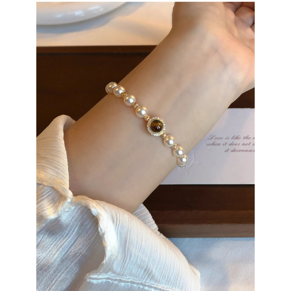 原創手作。精緻輕奢 小眾設計 天然黃虎眼/紅瑪瑙 施家珍珠彈力手鏈-Euphoria Store-細節圖4