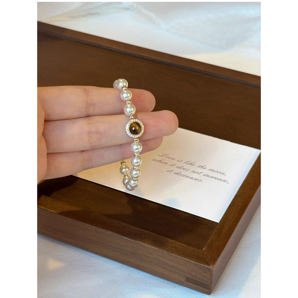 原創手作。精緻輕奢 小眾設計 天然黃虎眼/紅瑪瑙 施家珍珠彈力手鏈-Euphoria Store-細節圖7