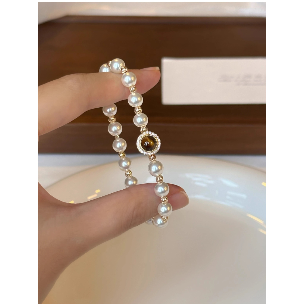 原創手作。精緻輕奢 小眾設計 天然黃虎眼/紅瑪瑙 施家珍珠彈力手鏈-Euphoria Store-細節圖8