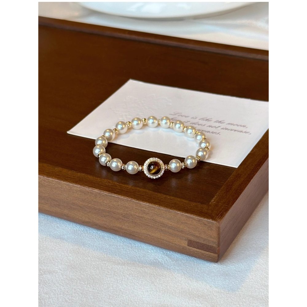 原創手作。精緻輕奢 小眾設計 天然黃虎眼/紅瑪瑙 施家珍珠彈力手鏈-Euphoria Store-細節圖9