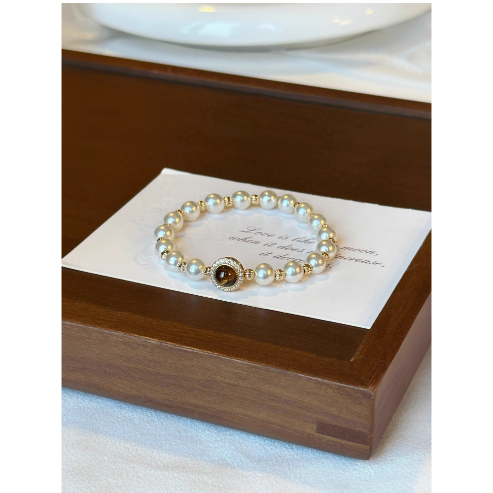 原創手作。精緻輕奢 小眾設計 天然黃虎眼/紅瑪瑙 施家珍珠彈力手鏈-Euphoria Store-細節圖10