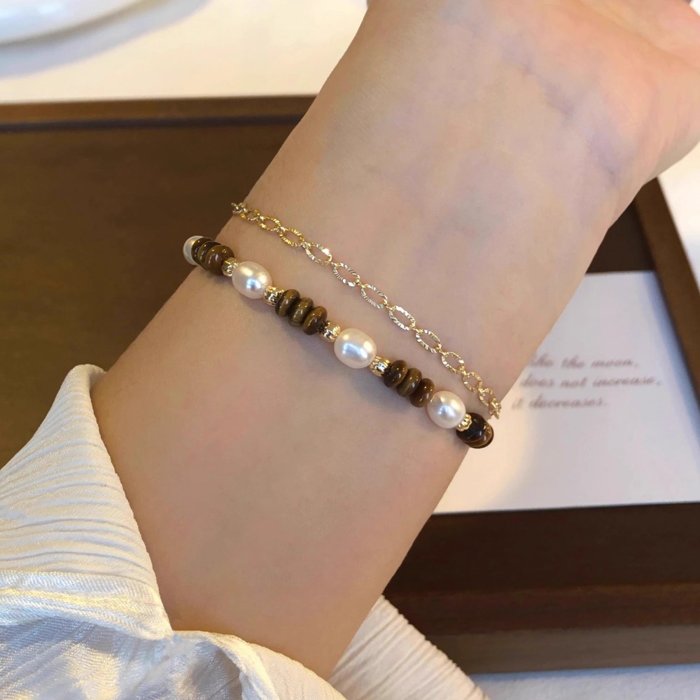 原創手作。精緻輕奢風 招財橢圓黃虎眼石vs淡水珍珠彈力手鏈-Euphoria Store-規格圖8