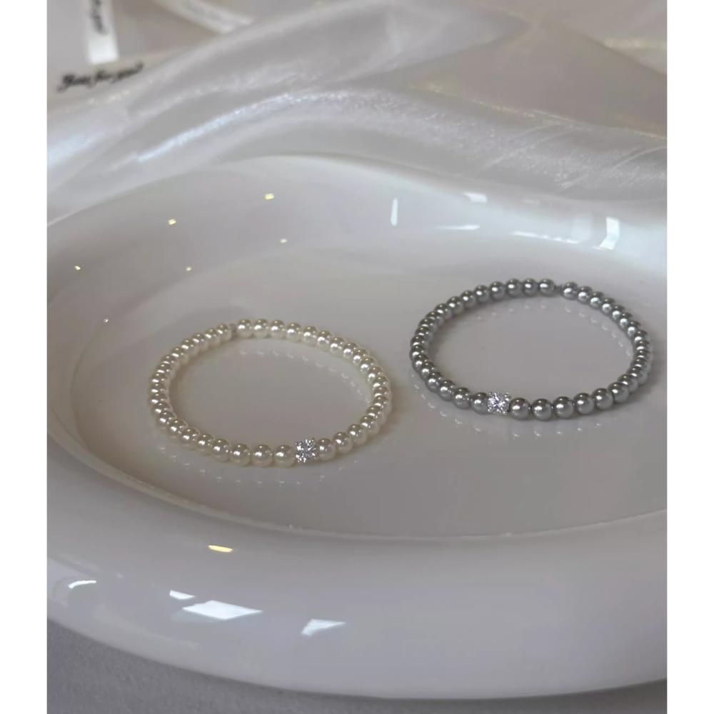 原創手作。簡約氣質必備 百搭爆閃方糖鑽石正圓施家珍珠彈力手鏈-Euphoria Store-細節圖5