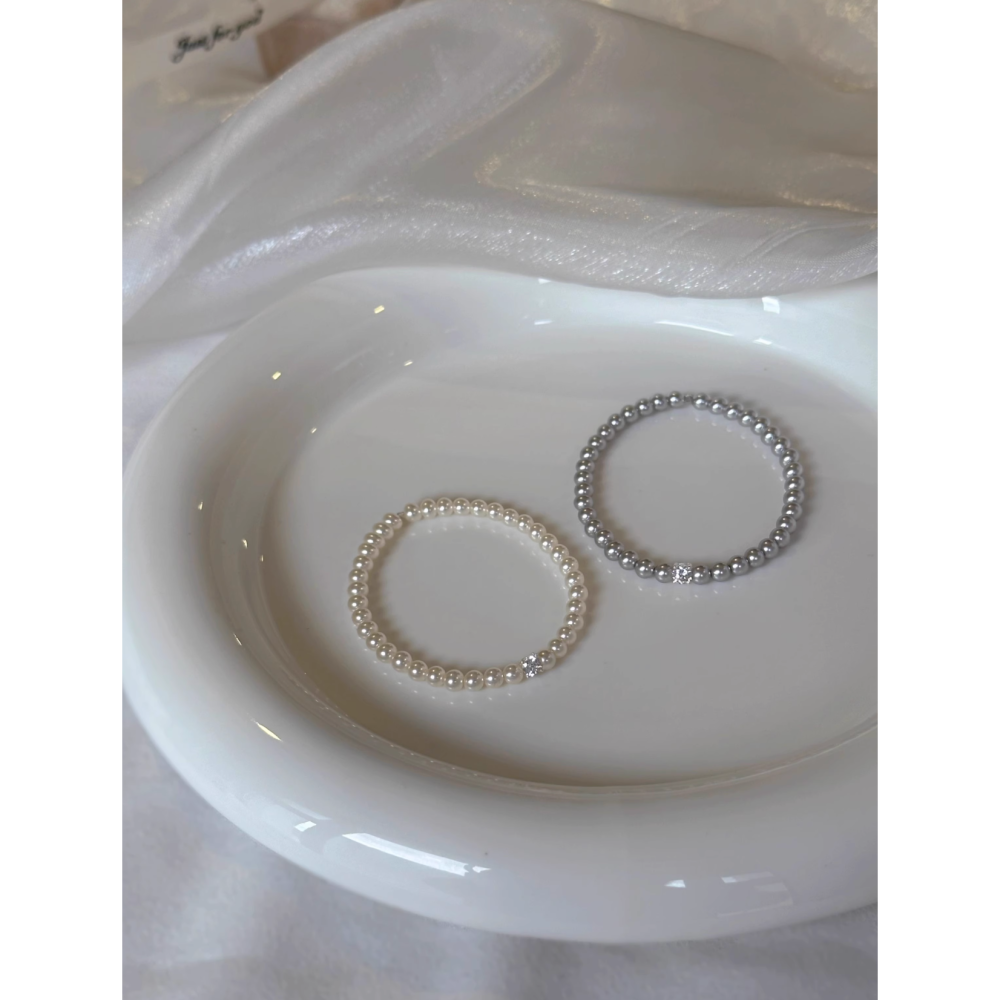 原創手作。簡約氣質必備 百搭爆閃方糖鑽石正圓施家珍珠彈力手鏈-Euphoria Store-細節圖6