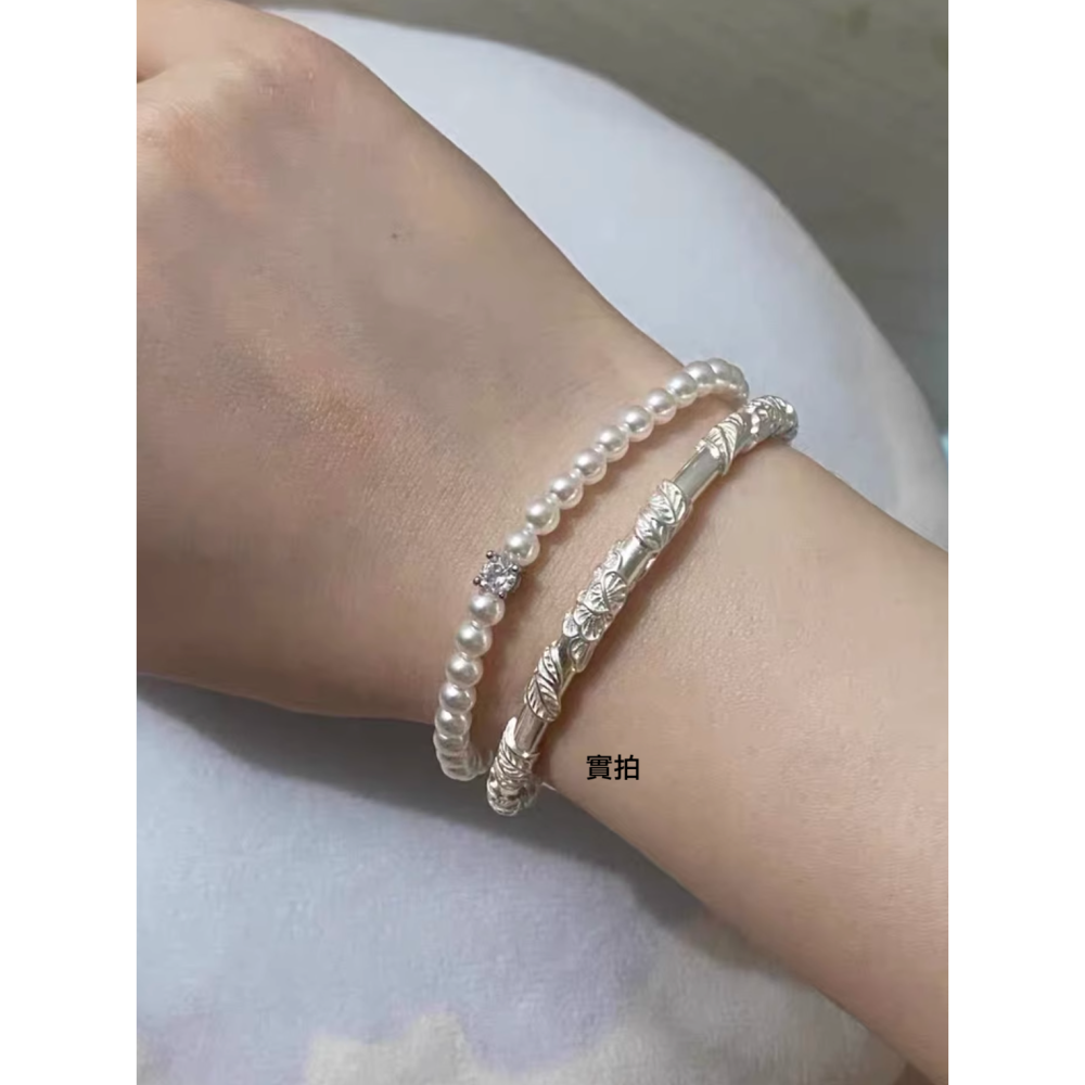 原創手作。簡約氣質必備 百搭爆閃方糖鑽石正圓施家珍珠彈力手鏈-Euphoria Store-細節圖8