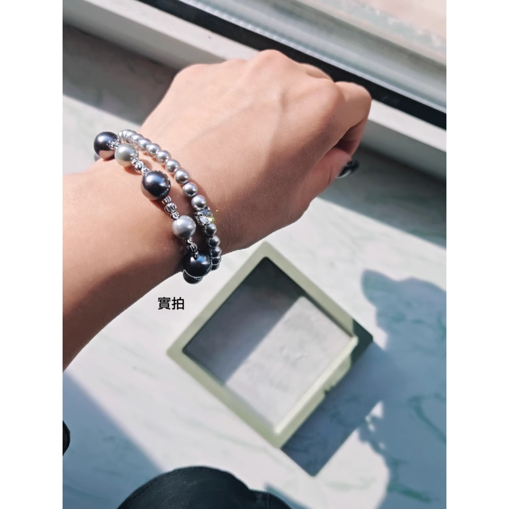 原創手作。簡約氣質必備 百搭爆閃方糖鑽石正圓施家珍珠彈力手鏈-Euphoria Store-細節圖9