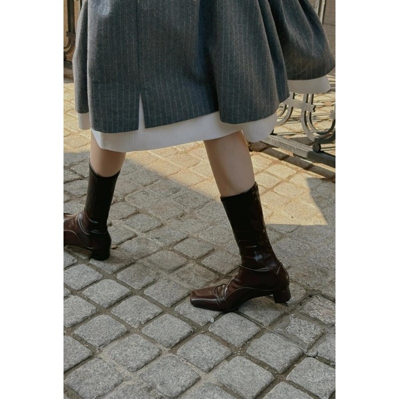 25春。法式赫本風 復古文藝撞色條紋 雙層拼接中長款高腰半身裙傘裙-Euphoria Store-細節圖4